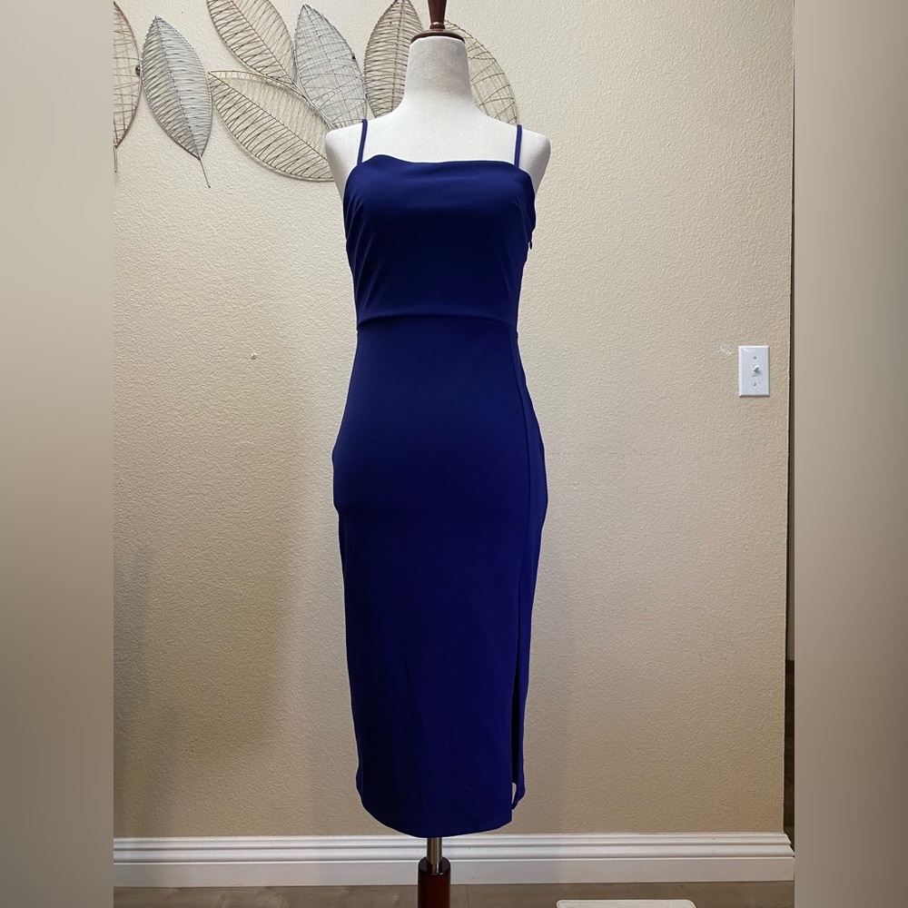 Express Royal Blue Midi Dress with Spaghetti Straps